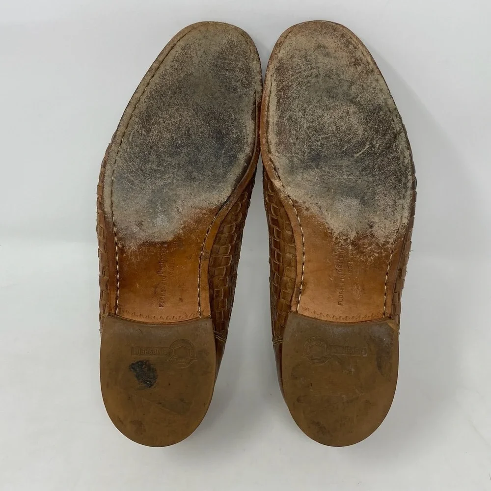 Florsheim Royal Imperial Mens 7.5D Woven Brown Leather‎ Lace Up Made In USA